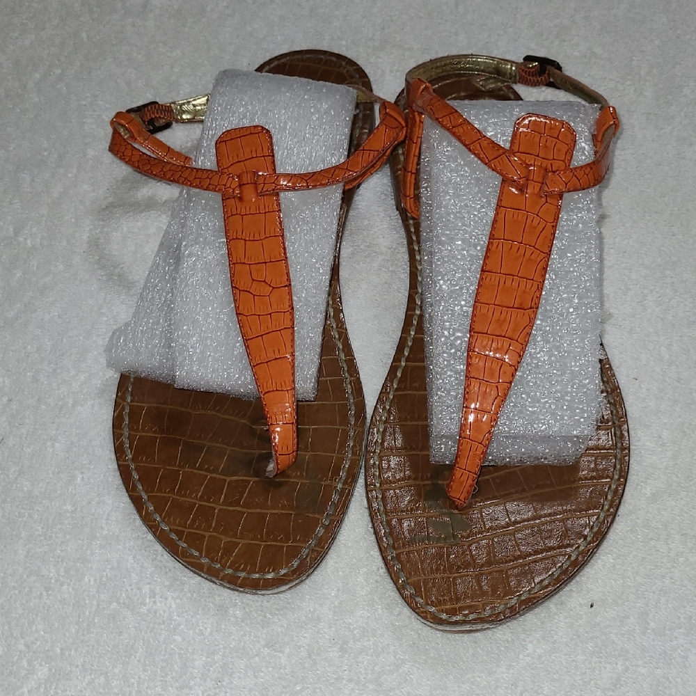 Sam Edelman Orange Croc-Embossed Sandals Size 9.5